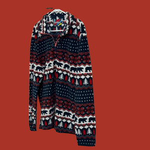 Cute holiday quarter zip fleece in red/white/blue print. Size XL.